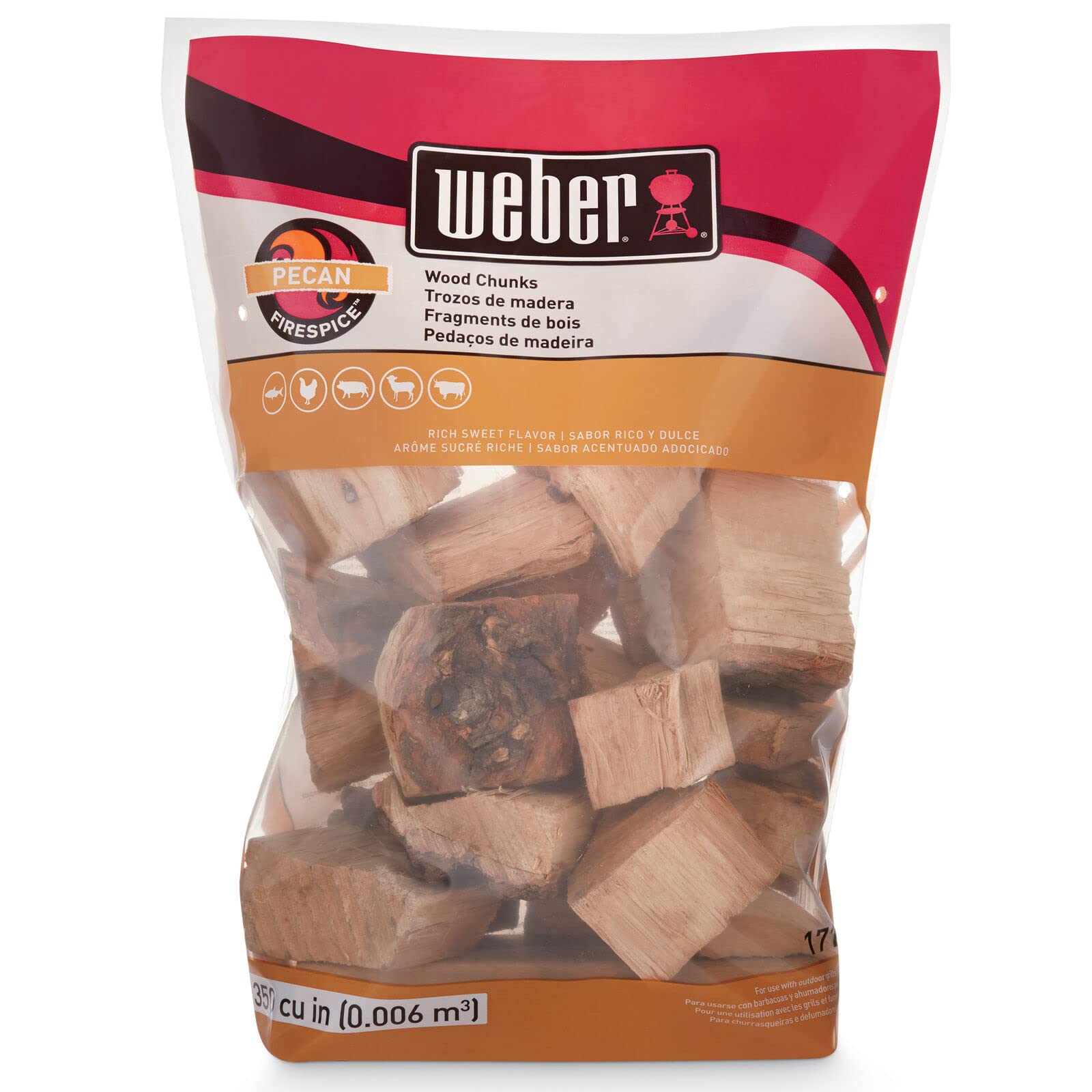 Weber Pecan wood chunks bag for premium smoking flavor.