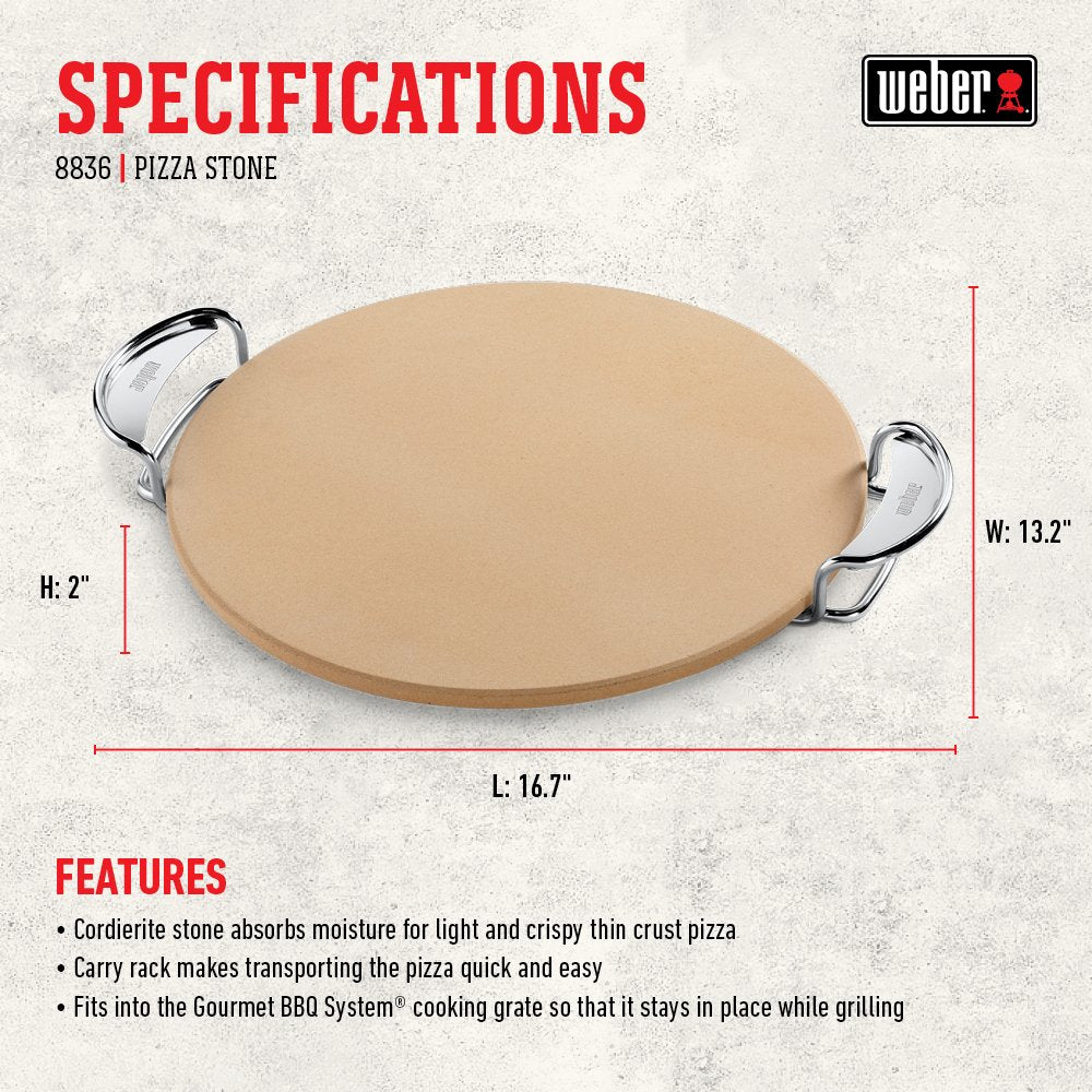 Pizza stone fits on Weber Gourmet BBQ grate for secure grilling