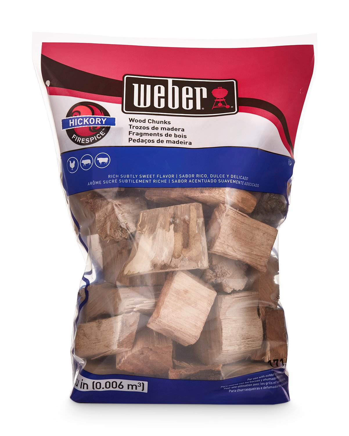Weber Hickory chunks ready for grilling poultry, pork, and beef.