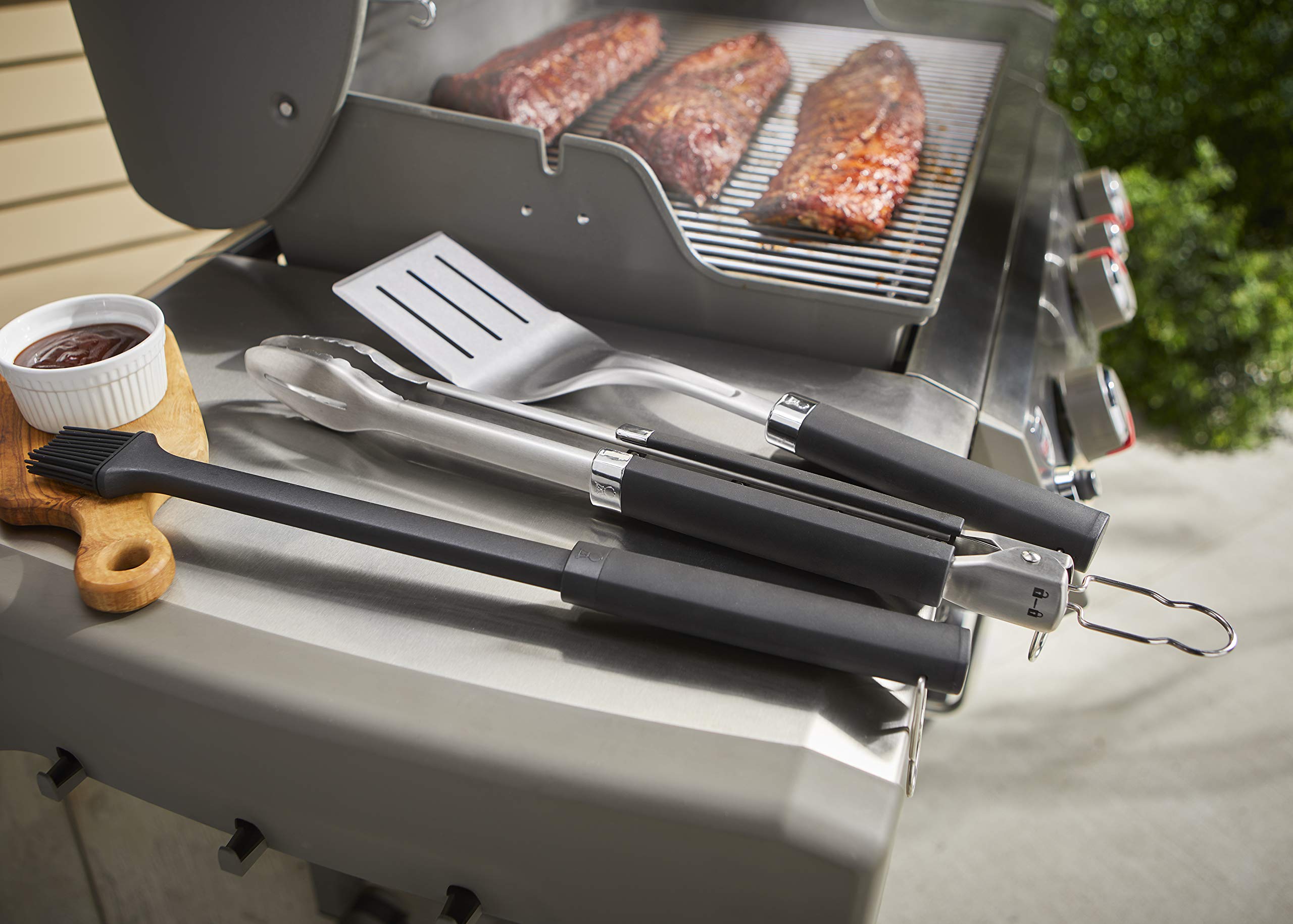 Weber Precision 3-Piece Grilling Tool Set all-in-one kit keeps essentials within reach.
