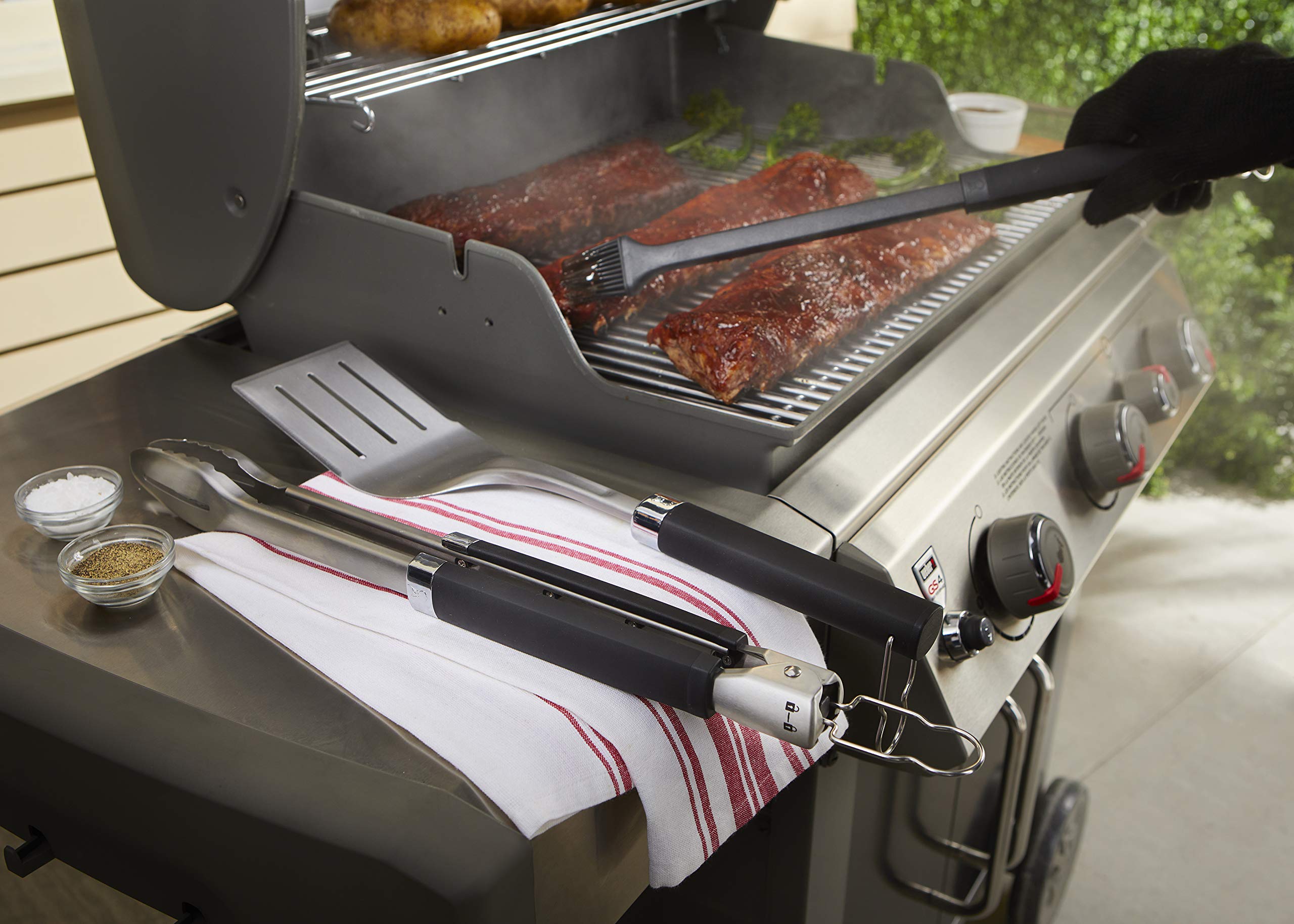 Weber Precision 3-Piece Grilling Tool Set soft-touch handles for comfortable use.