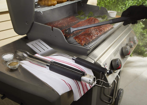Weber Precision 3-Piece Grilling Tool Set soft-touch handles for comfortable use.