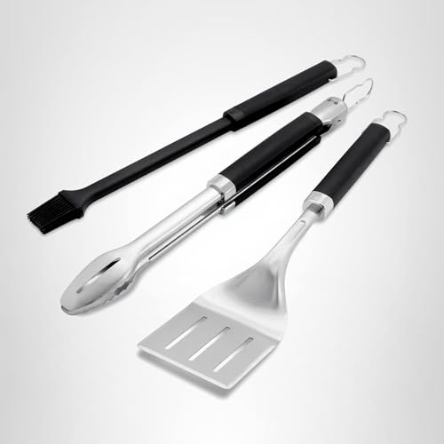 Weber Precision 3-Piece Grilling Tool Set stainless steel construction for durability.