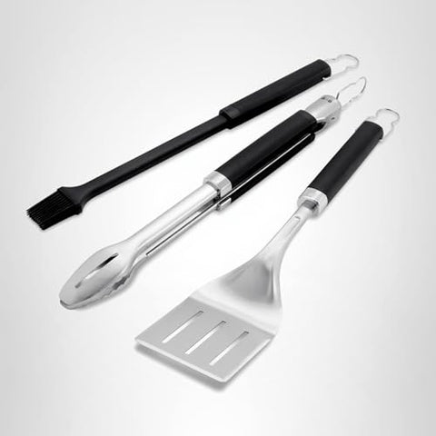 Weber Precision 3-Piece Grilling Tool Set stainless steel construction for durability.