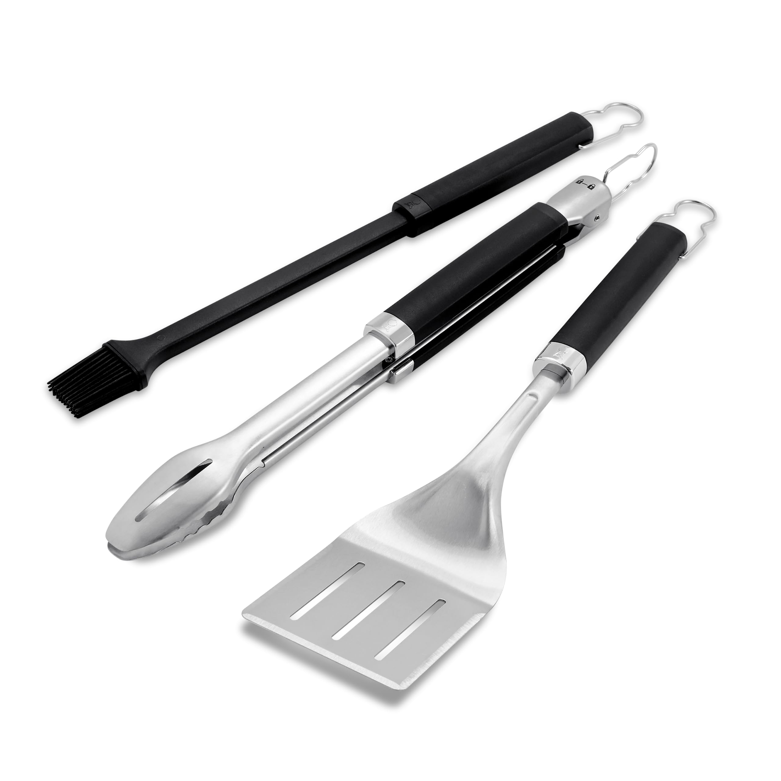 Weber Precision 3-Piece Grilling Tool Set tongs with non-slip grip for precise flips.