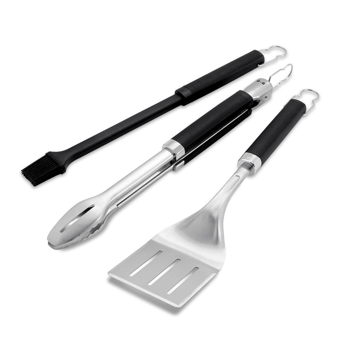 Weber Precision 3-Piece Grilling Tool Set tongs with non-slip grip for precise flips.