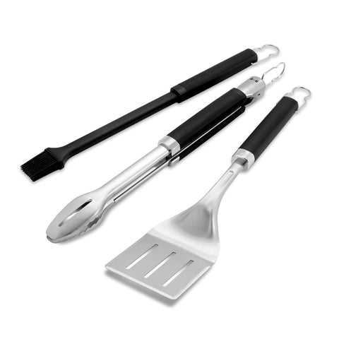 Weber Precision 3-Piece Grilling Tool Set tongs with non-slip grip for precise flips.