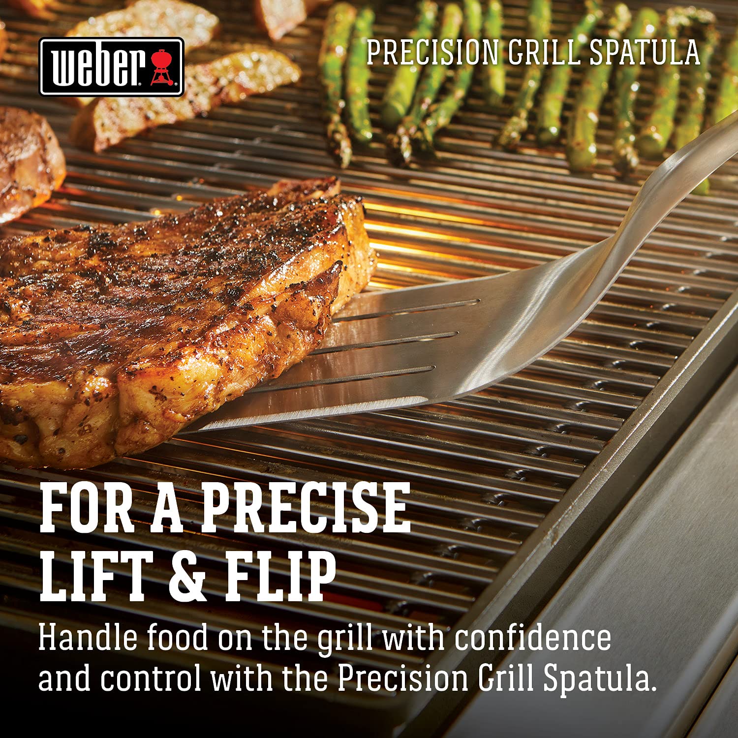 Weber spatula shown as dishwasher safe for easy cleanup after grilling