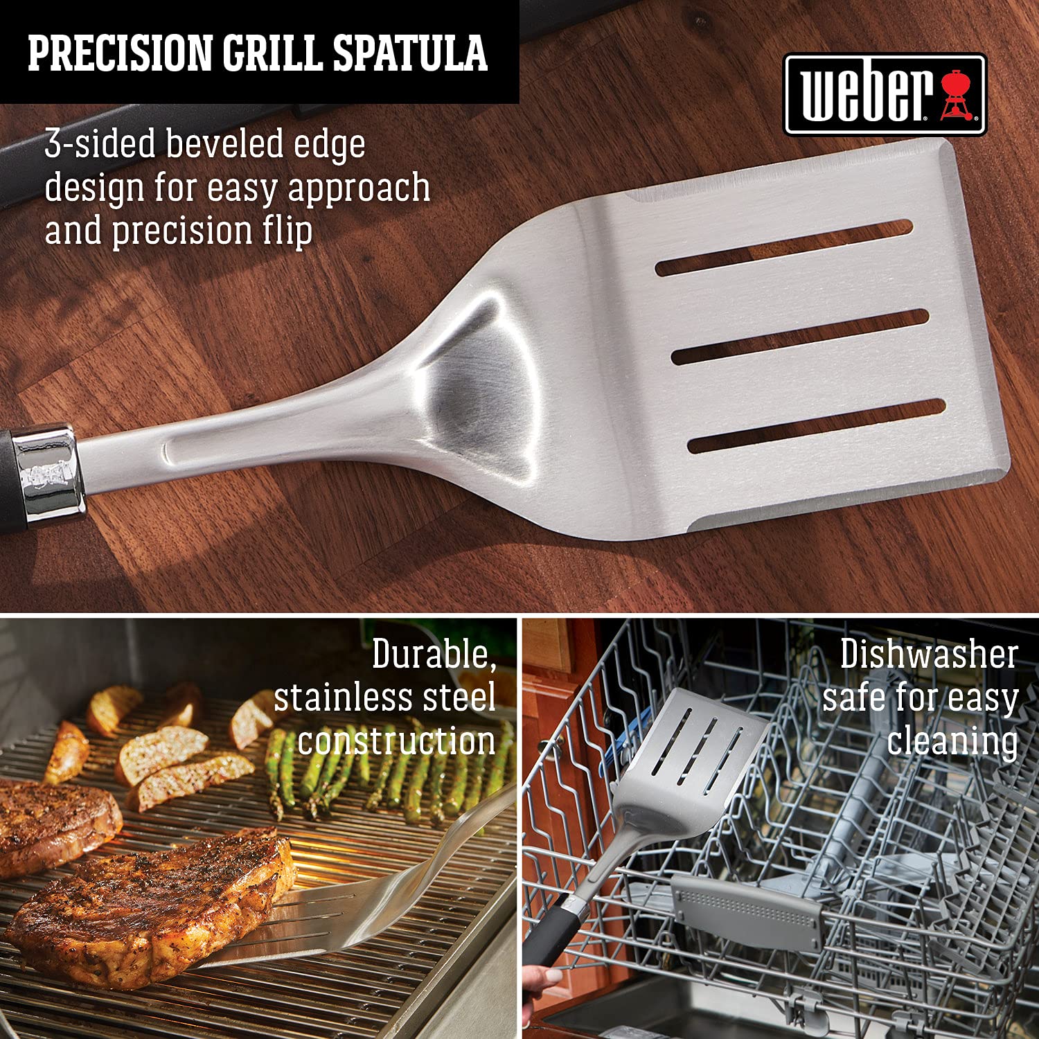 Durable stainless-steel Weber spatula built to handle heavy grilling
