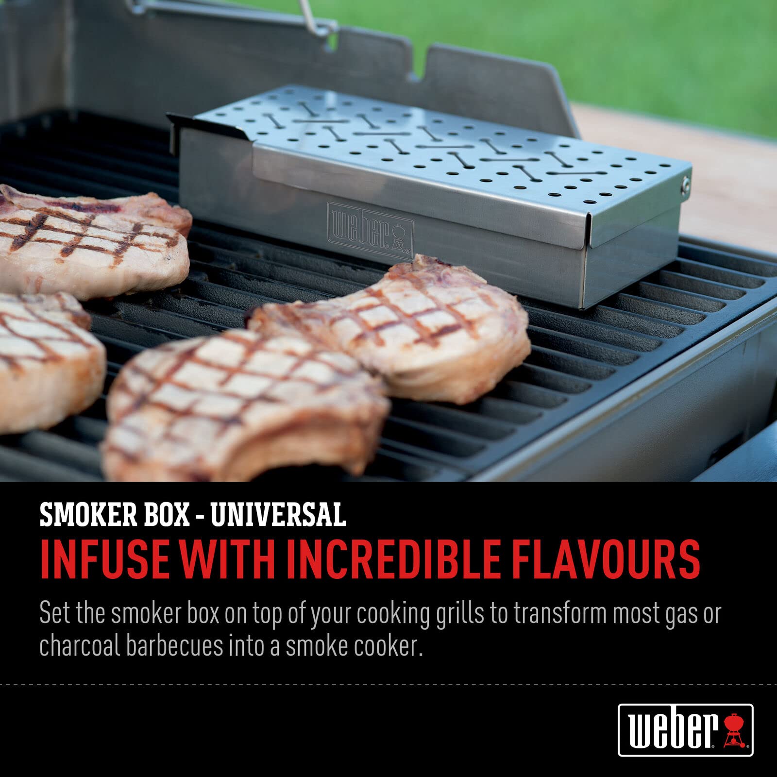 Weber Premium Stainless Steel construction highlights durability.