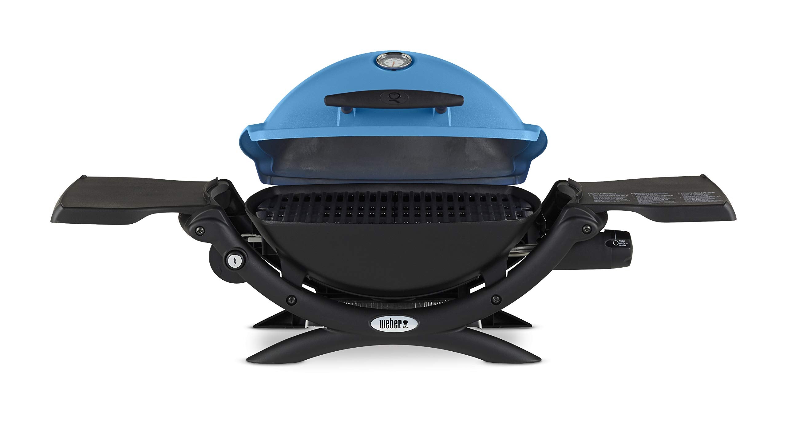 Weber Q1200 blue cast-iron grates deliver even heat.