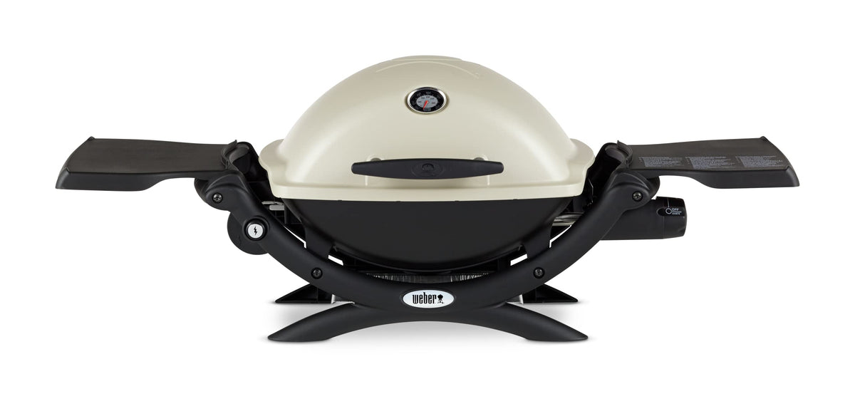 Weber Q1200 titanium travel grill with cast-iron grates for even heat