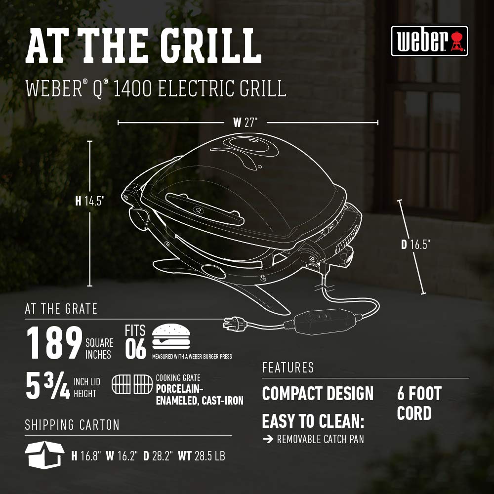 Weber Q1400 cast aluminum lid and body highlighting durable construction