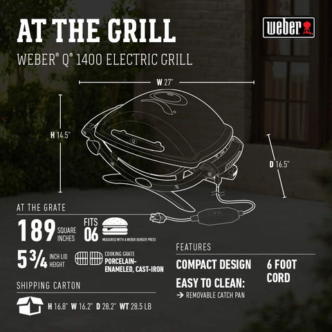 Weber Q1400 cast aluminum lid and body highlighting durable construction