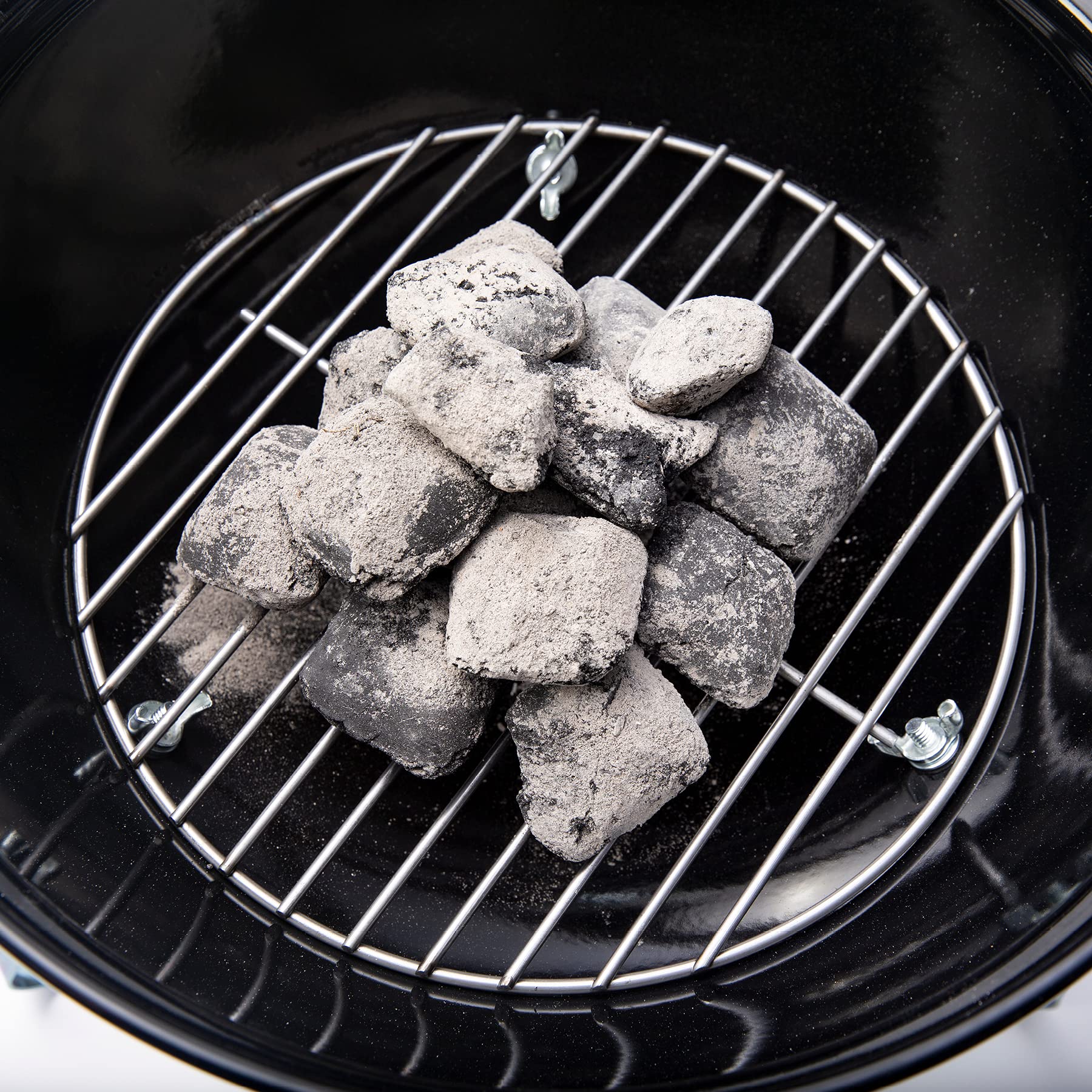 Weber 14-inch kettle grate, briquette arrangement focus, promotes even heat