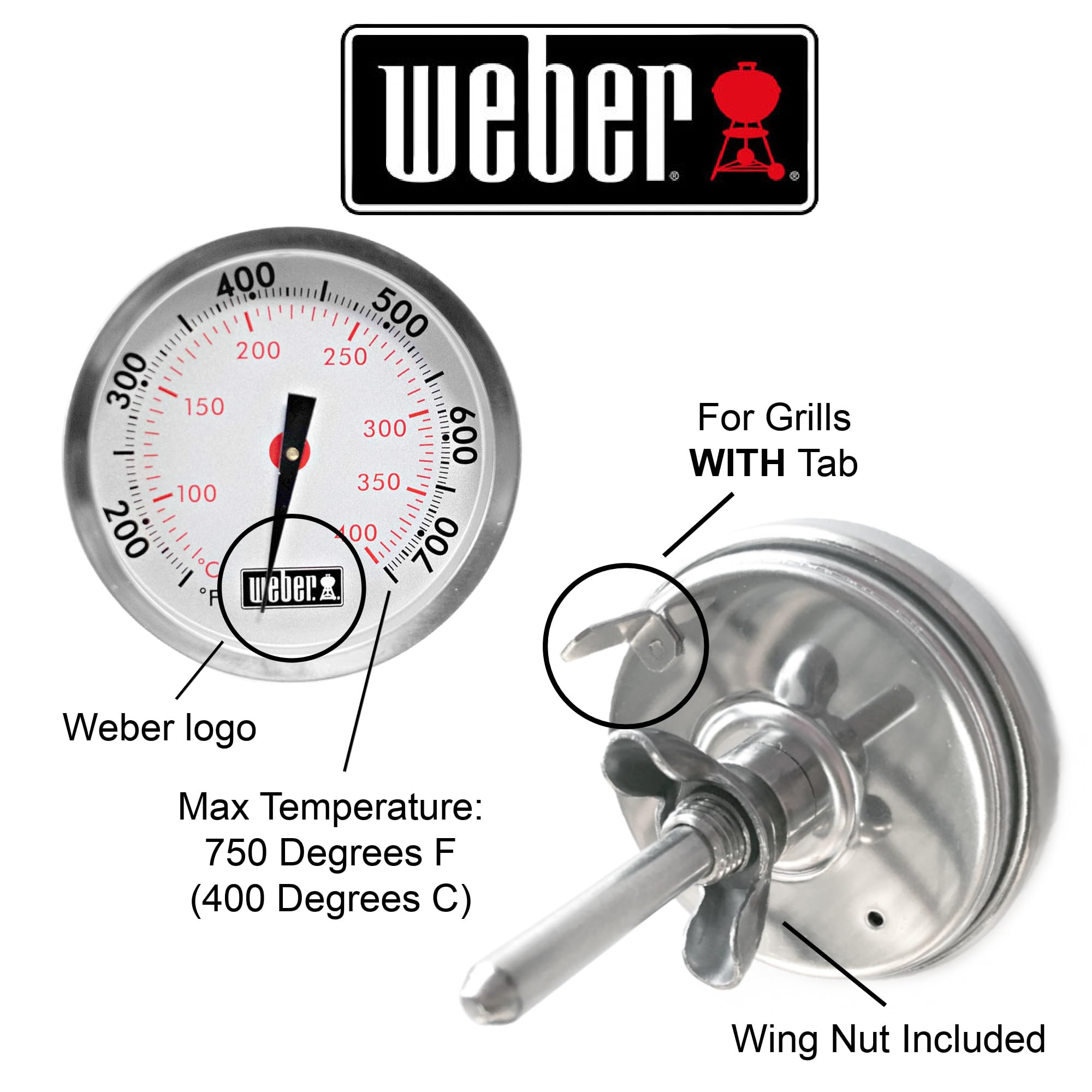 Thermometer head with lock tab ensures secure placement on the bezel.