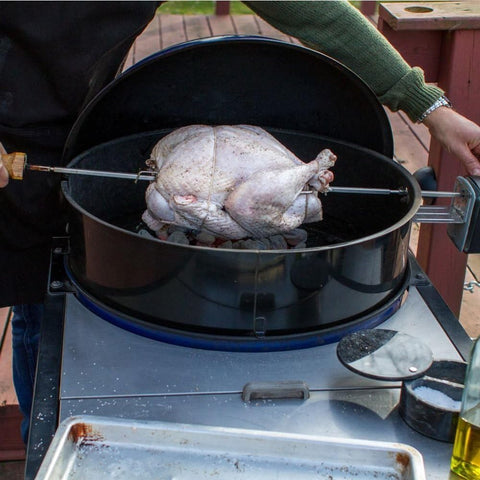 Weber rotisserie kit electric motor enables hands-free turning