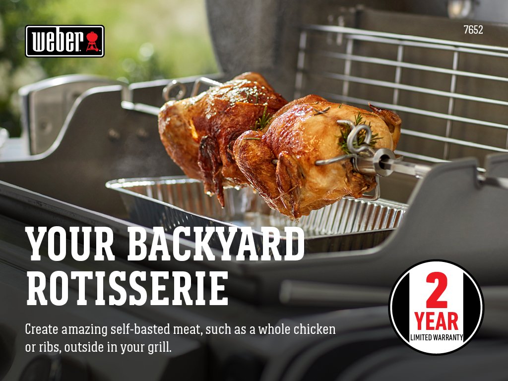Weber rotisserie forks securely hold meat for stable turning.