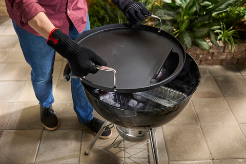 Weber round griddle insert large-capacity drip pans ready for batches