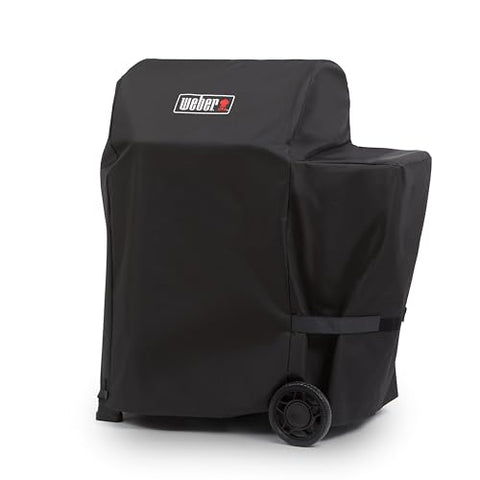 Weber Searwood 600 cover back view demonstrates full coverage and fit