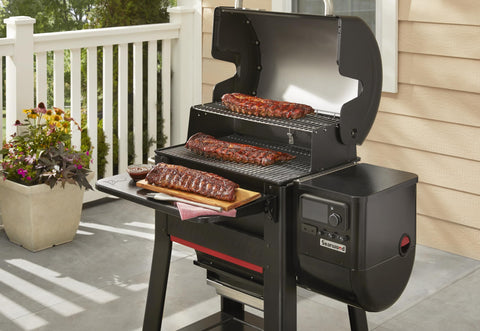 Weber Searwood 600 front table holds up to 30 pounds.