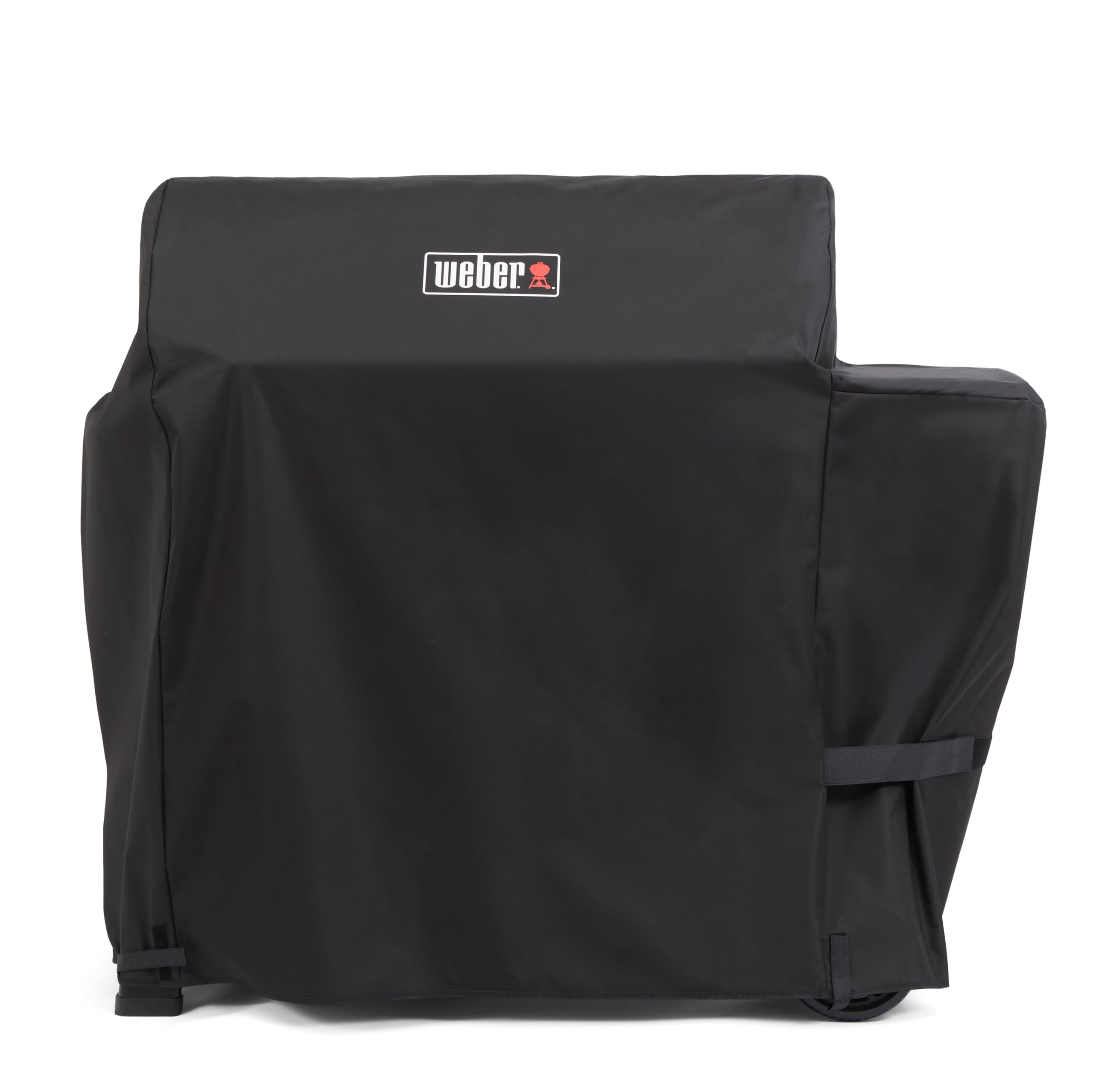 Weber Searwood 600 XL pellet grill cover front view protects from rain and sun.