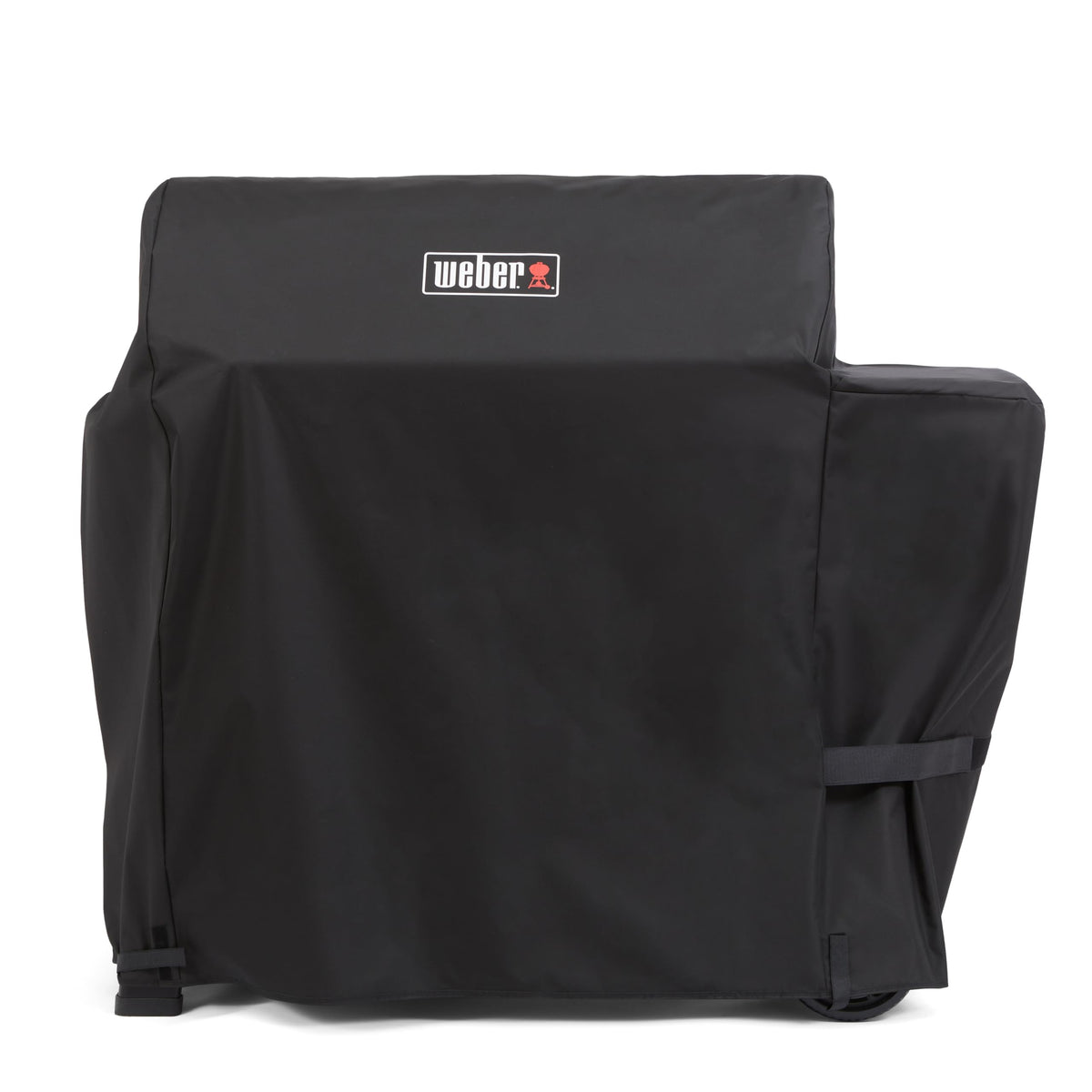 Weber Searwood 600 XL pellet grill cover front view protects from rain and sun.