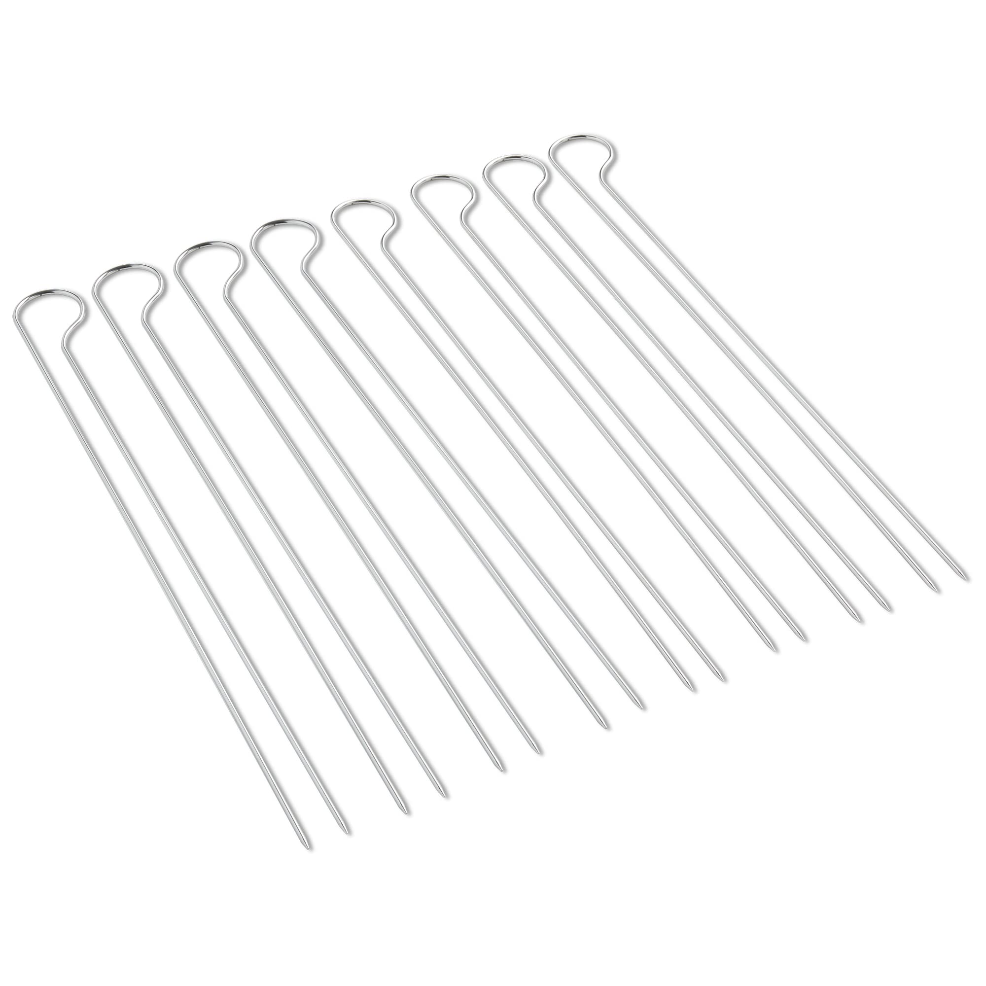 Weber skewer set with dual-pronged design keeps kebabs steady for even grilling.