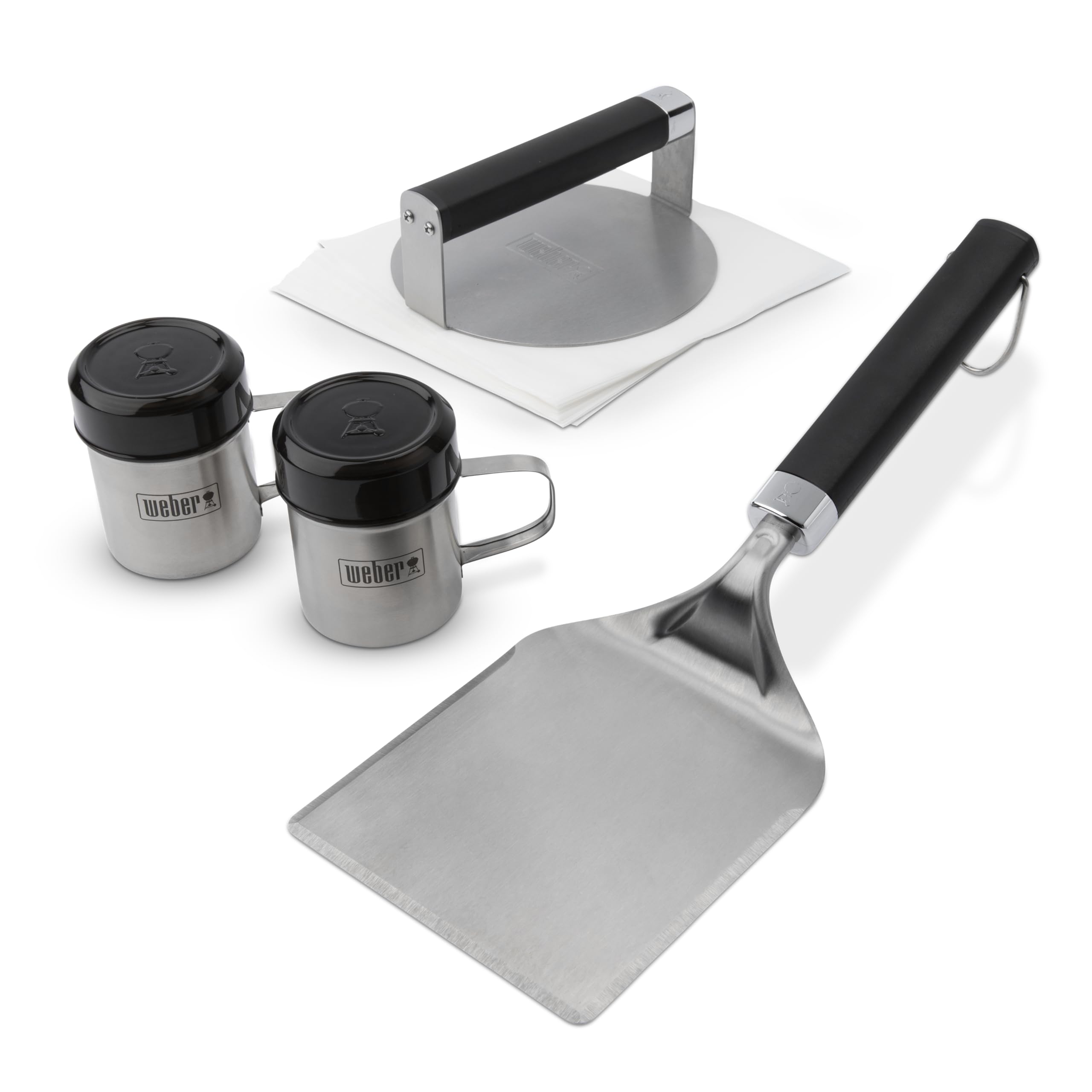Weber Smashed Burger Press forms even patties for edge crust.