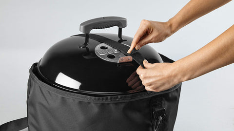 Weber Smokey Joe bag side view with padded strap for easy transport