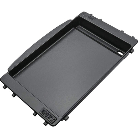 Weber Spirit griddle with porcelain-enameled cast iron for even heating.