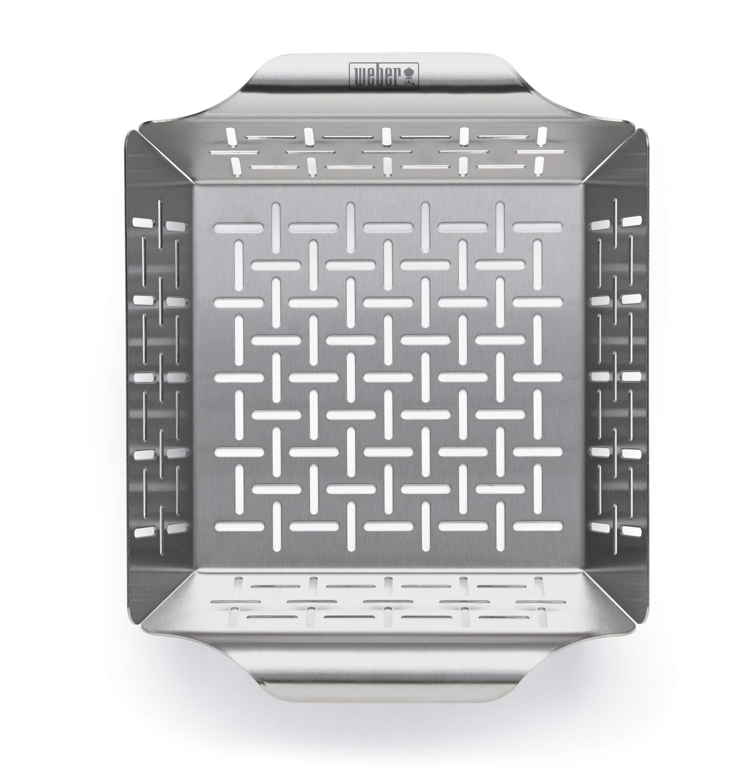 Weber Style small stainless steel basket on the grill for side dishes