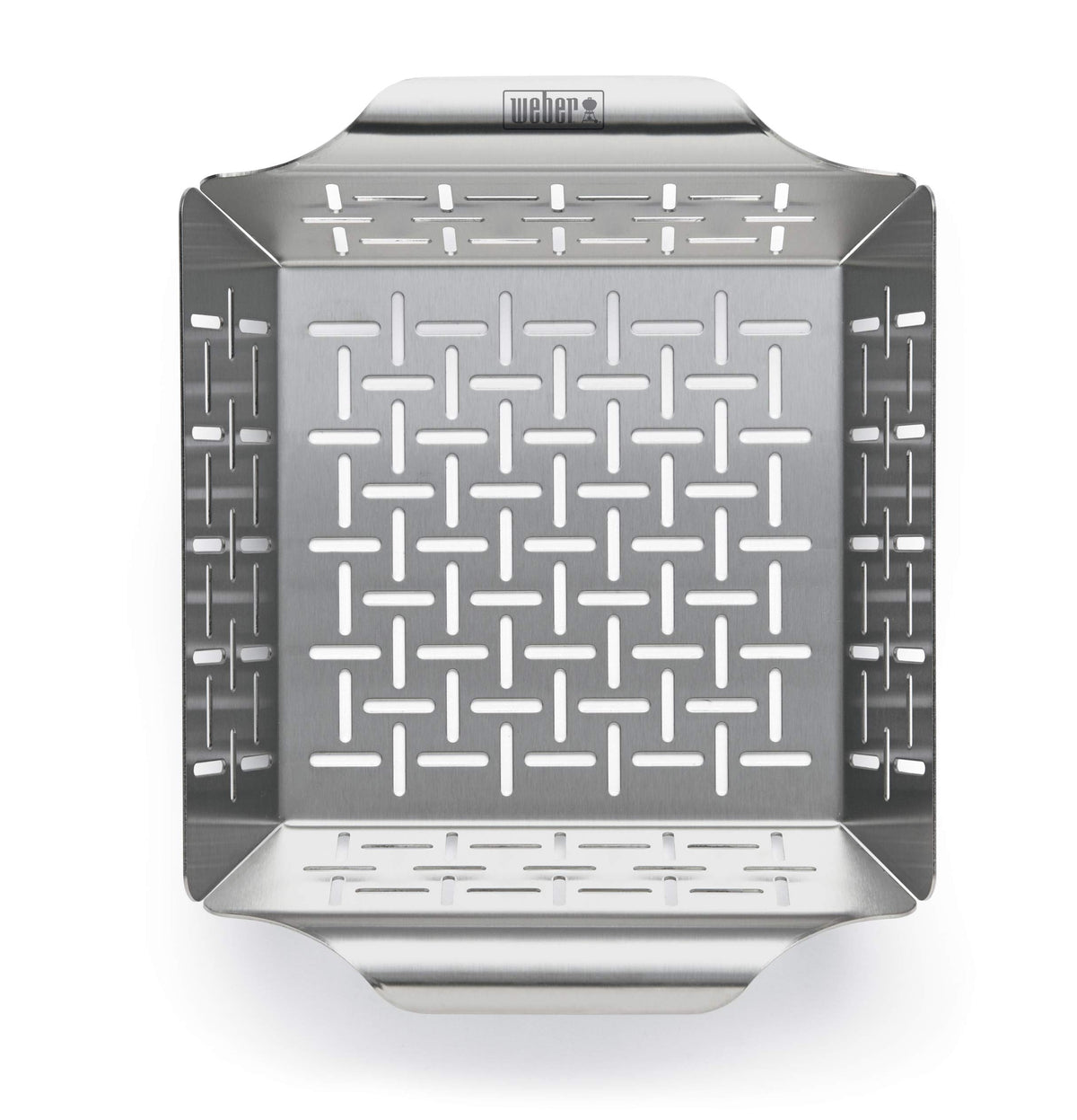 Weber Style small stainless steel basket on the grill for side dishes