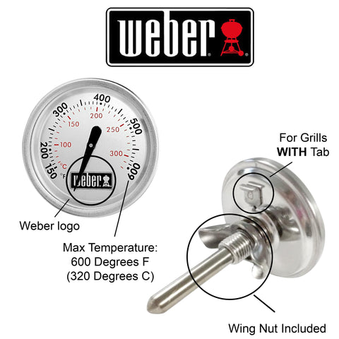 Weber thermometer probe close-up showing the short 1-1/2 inch probe for quick sensing.
