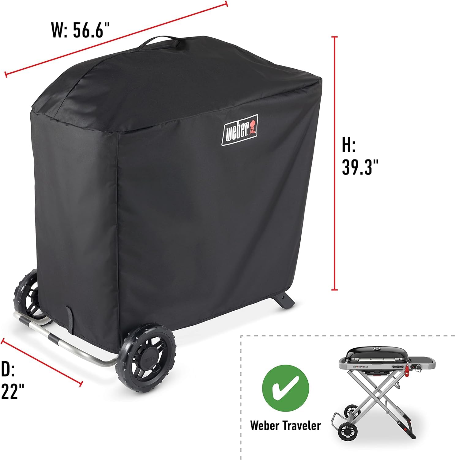 Weber Traveler Premium Cover is durable polyester protection for outdoor use.
