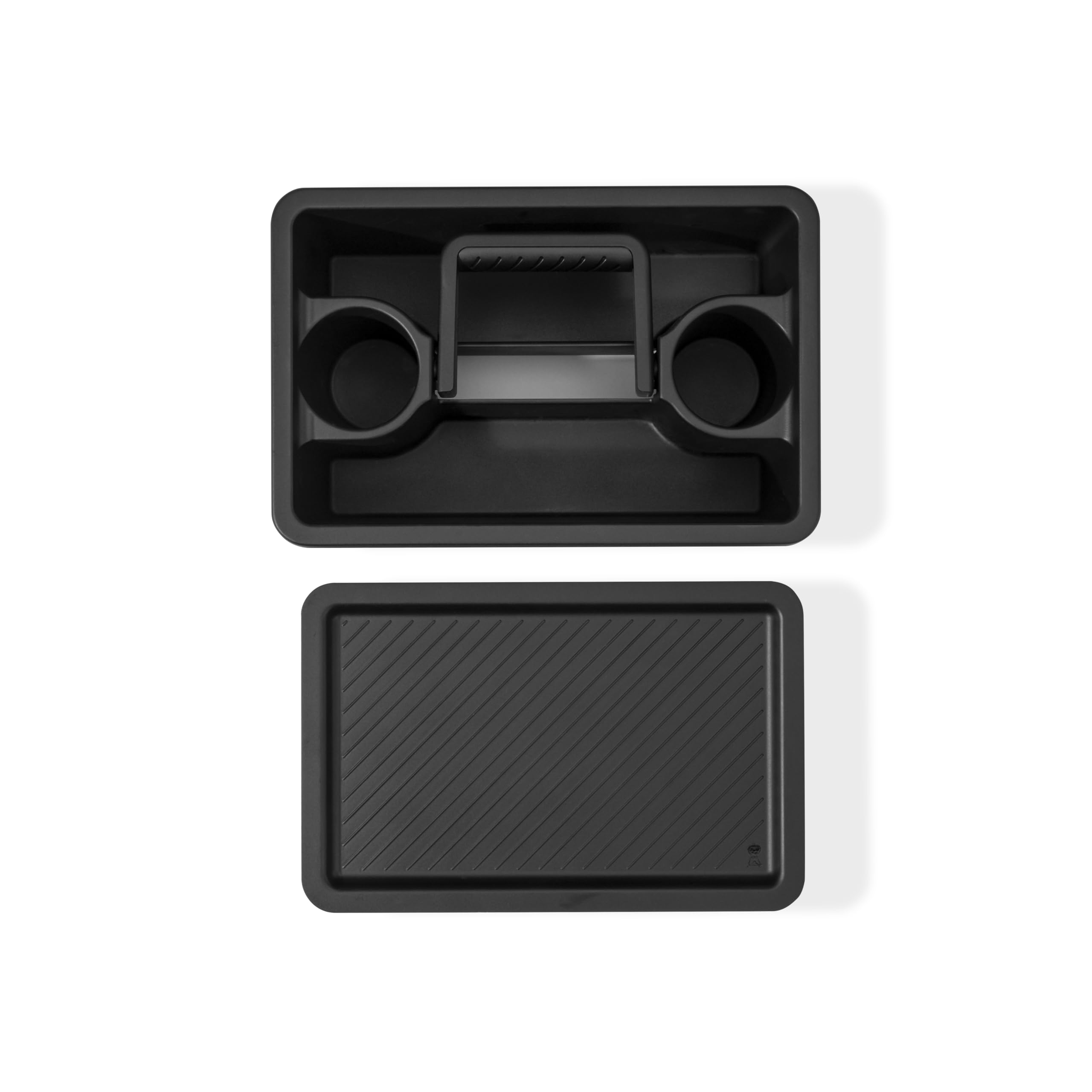 Weber Works Caddy with Tray Lid closed beside grill for portable prep station