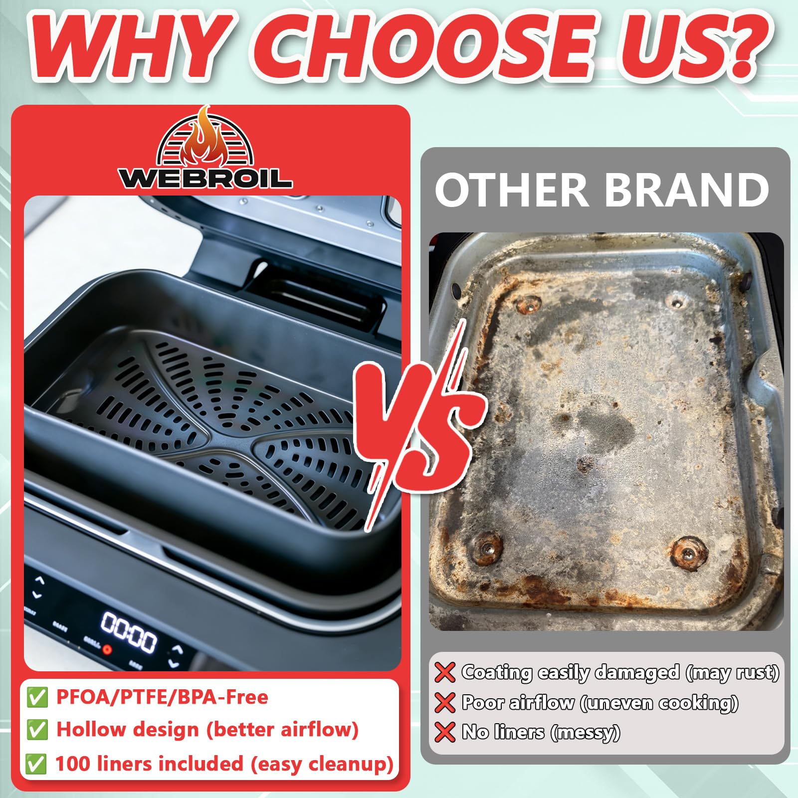 WEBROIL 100-pack parchment liners simplify cleanup and grease control.