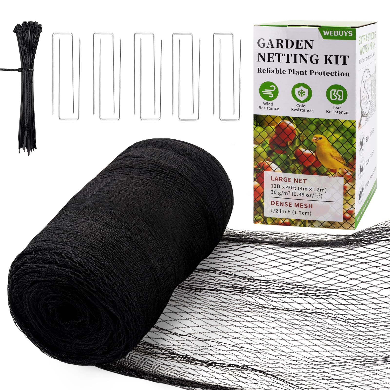 Webuys Bird Netting kit provides 13x40 ft coverage to protect crops