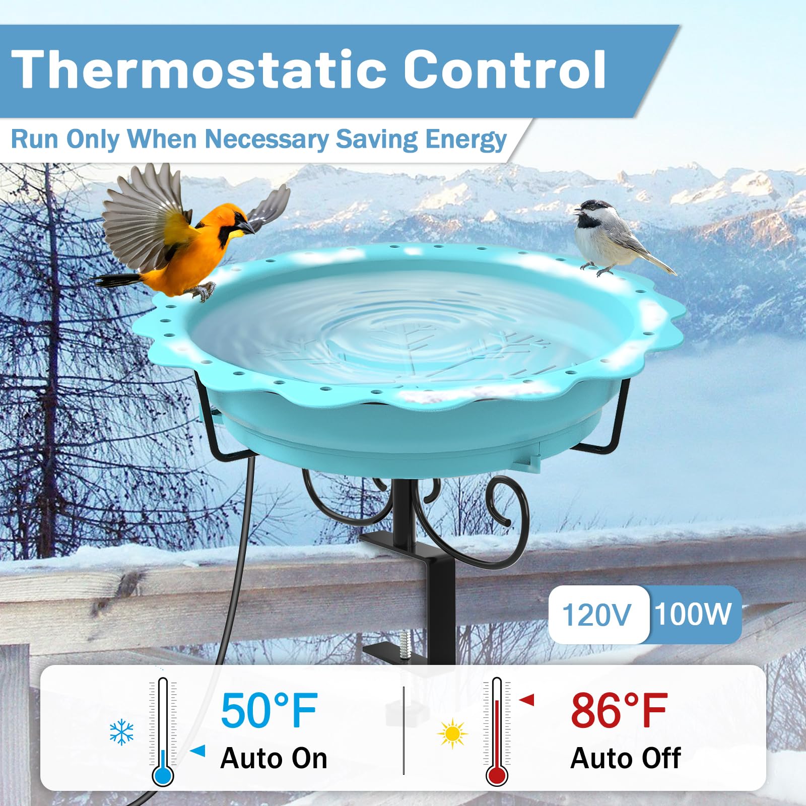 Webuys thermostat-controlled bird bath activates in cool weather for warm water.