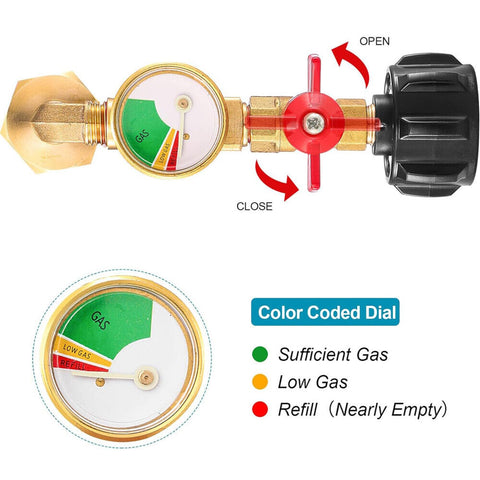 WedFeir gauge reading feature helps monitor remaining propane.