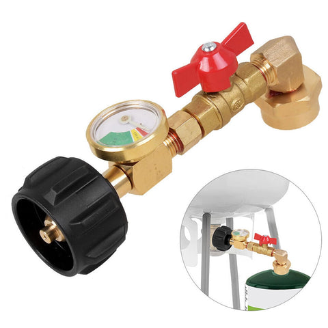 WedFeir propane refill adapter with valve and gauge for safe outdoor transfers.