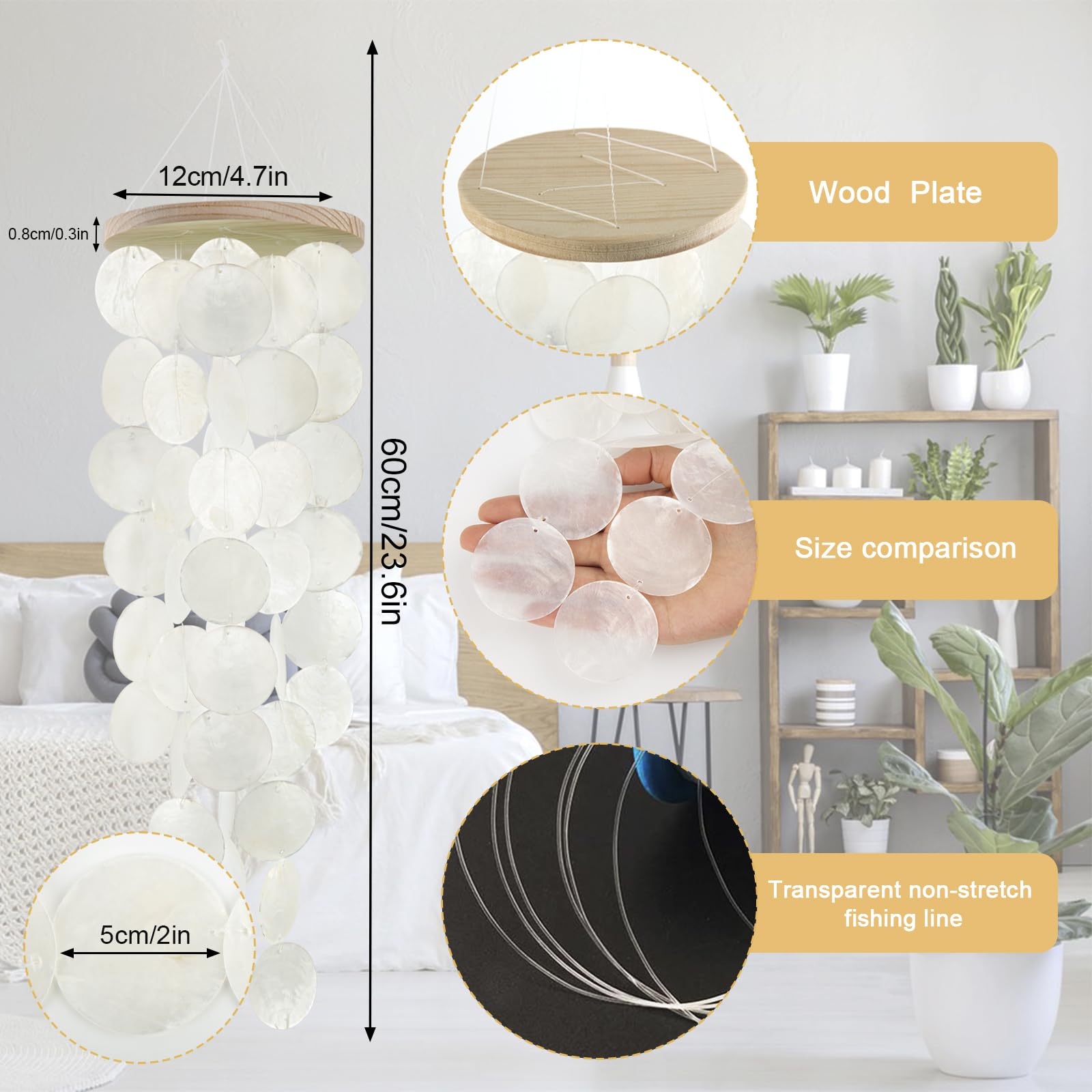 WeDoSoy capiz shells catch sunlight, creating dancing light and gentle sound.
