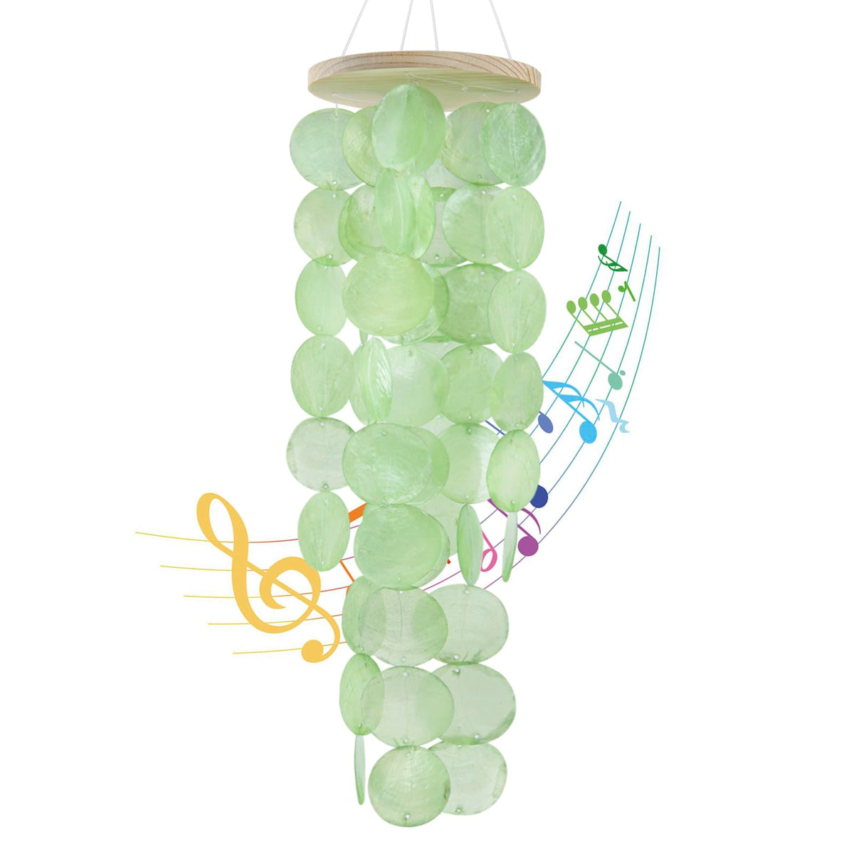 WeDoSoy wind chimes outdoor with green capiz shells create calm coastal ambience