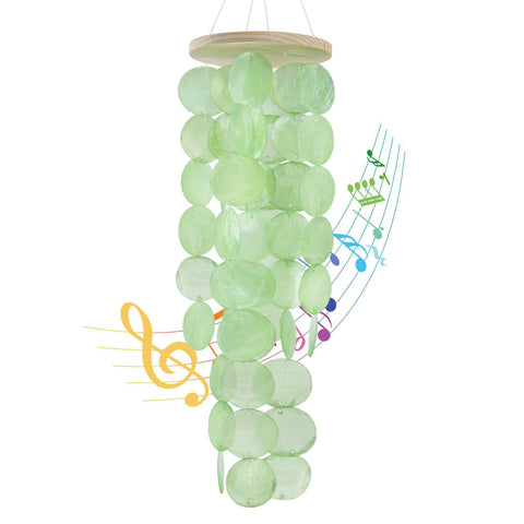 WeDoSoy wind chimes outdoor with green capiz shells create calm coastal ambience