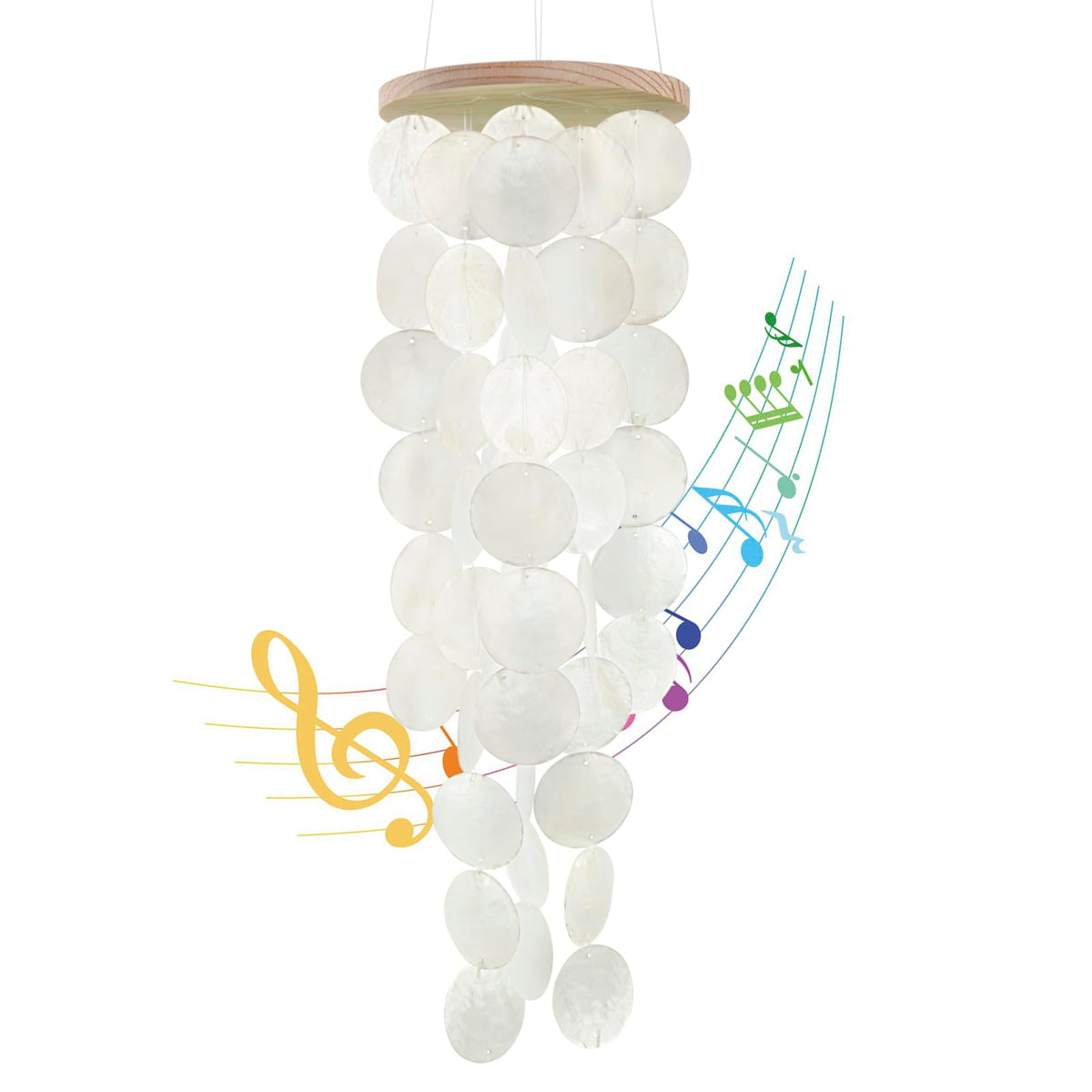 WeDoSoy wind chimes outside with capiz shells for calming outdoor ambience.