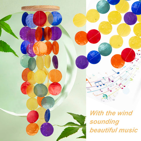 WeDoSoy windchimes rainbow capiz shells catching sun with shimmering light