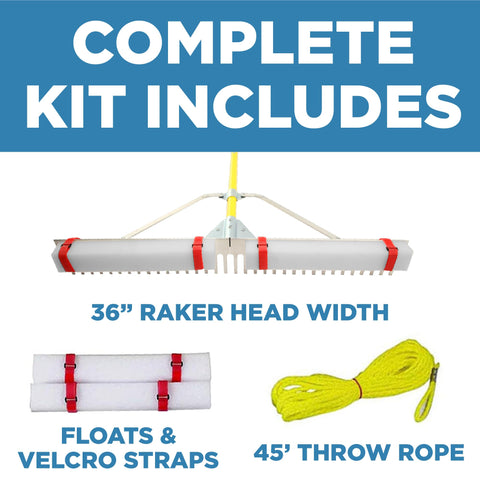 Weed Razer Razor Rake 36-inch head provides wide harvesting surface for quick debris collection.