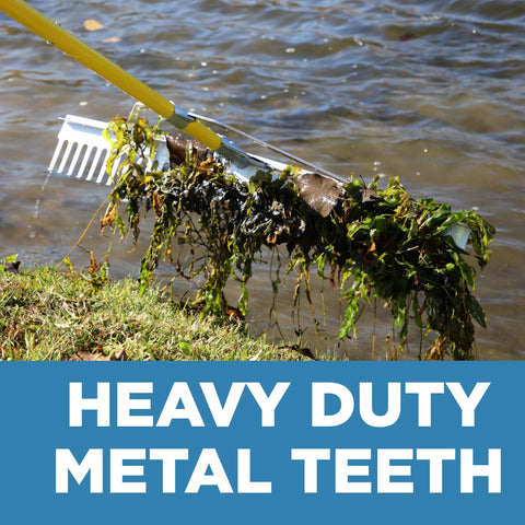 Weed Razer Razor Rake floats attach with 25-foot rope for cast-and-retrieve operations.