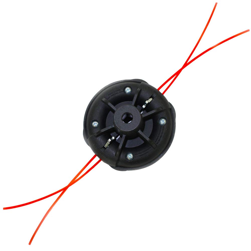Weed Warrior EZ Lock universal head mounted on a trimmer for quick line loading