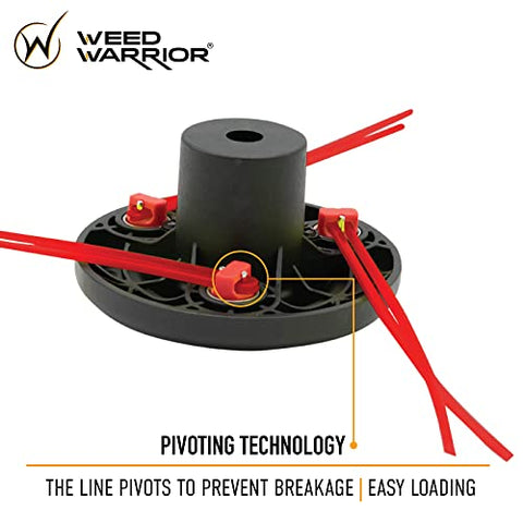 WEED WARRIOR MaxPower PivotTrim head side view highlights six pivoting lines reducing breakage.
